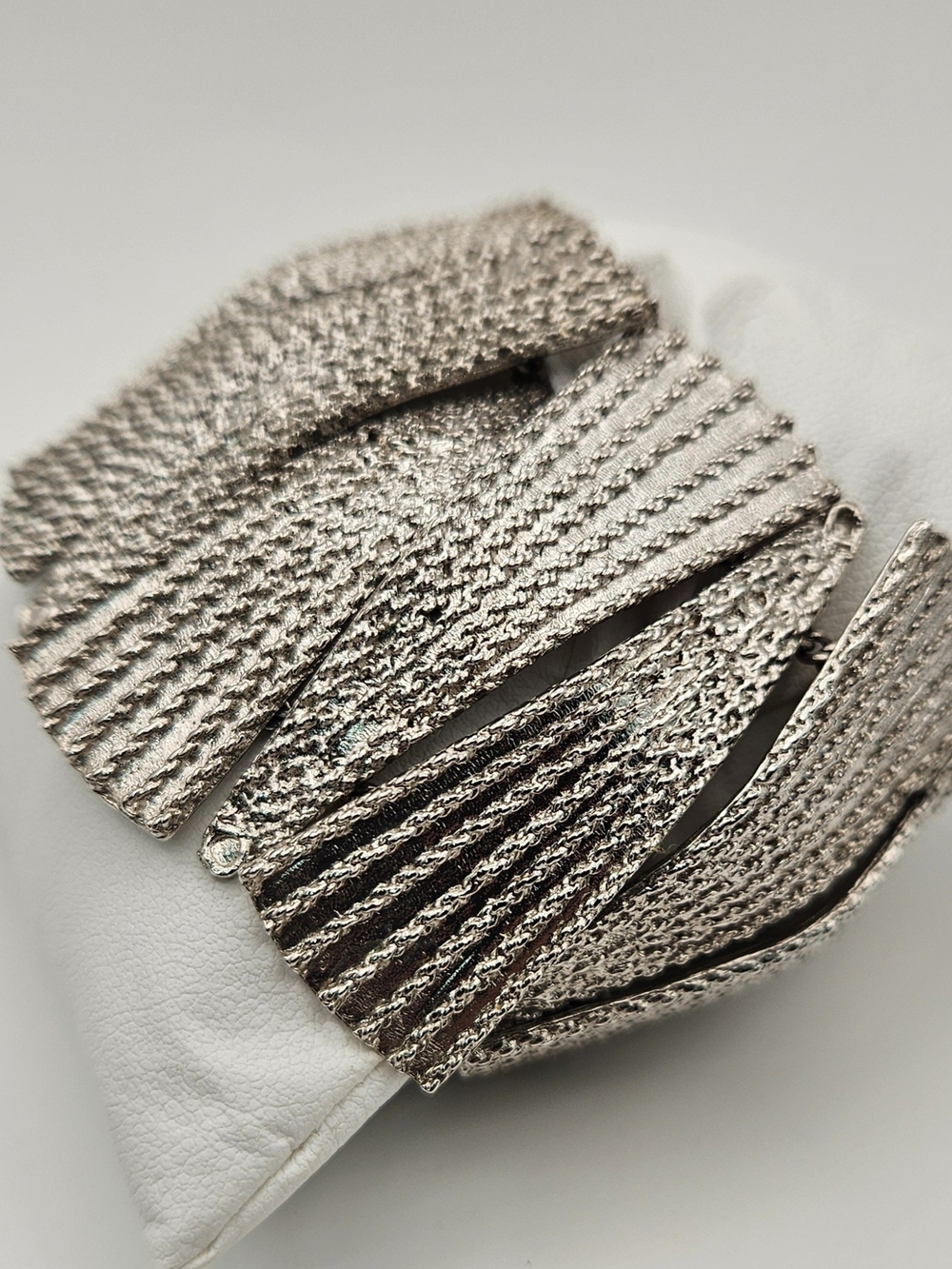 Vintage MOSELL Textured Silver Tone Panel Bracelet Art Deco Style
